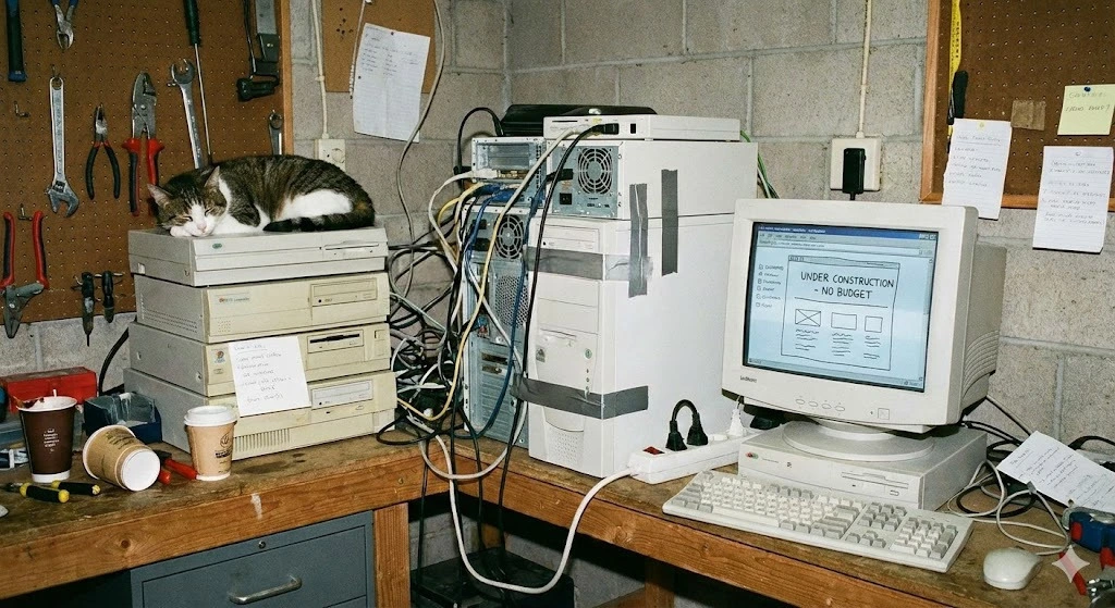 Lege portemonnee naast een laptop met webdesign plannen